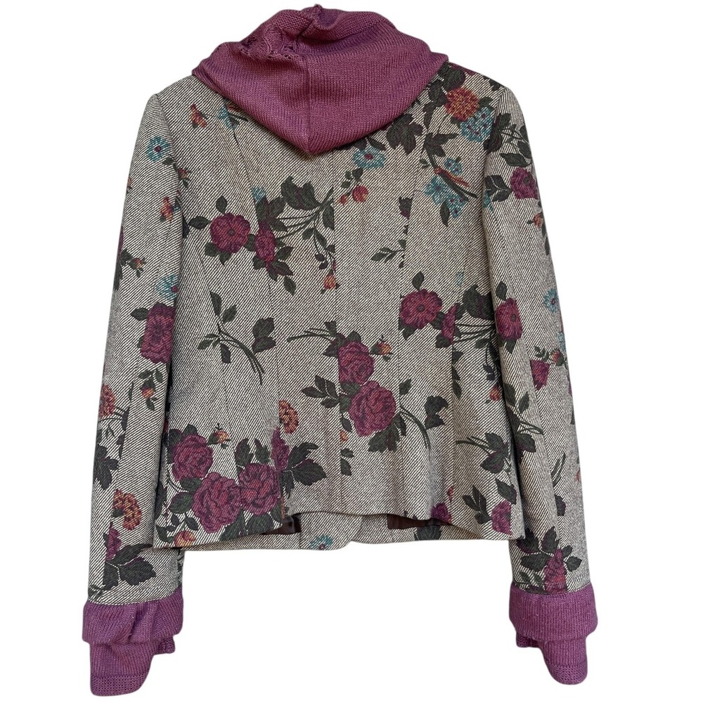Pendleton Jacket Womens 6 Gray Floral Wool Blend Blazer Purple Knit Hood Pockets - Picture 2 of 10